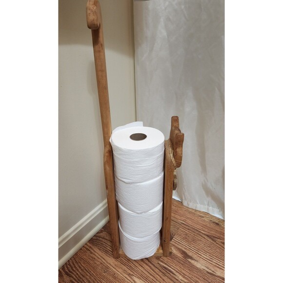 Vintage Rare Wooden Cat Toilet Paper Roll Holder "Spare Rolls" - Picture 4 of 9